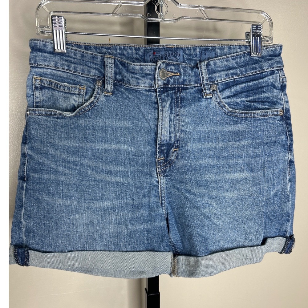 Lucky Brand 4/27 Womens Cuffed Denim Shorts‎ Medium Wash Blue Mid Rise